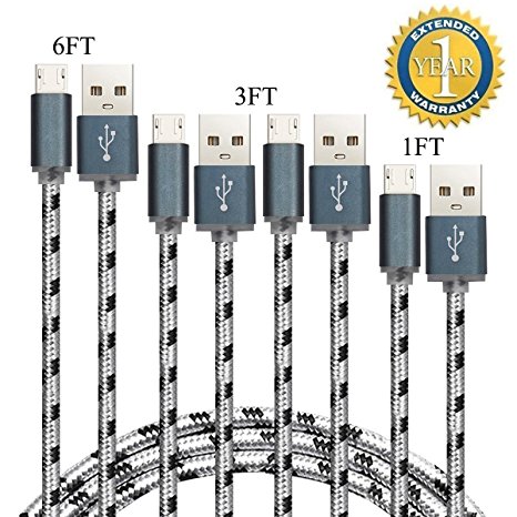 Micro USB Cable, Lampa 4 Pack High Speed USB 2.0 A Male to Micro B Sync and Charging Cables for Samsung, HTC, Motorola, Nokia, Android and More (1x 1ft, 2x3ft, 1x 6ft )