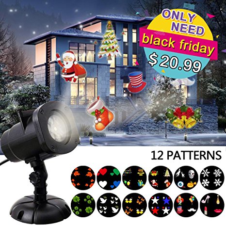 Gemtune Christmas Light Projector LED Patio Lawn light with 12 Switchable Patterns, Indoor and Outdoor Waterproof Spotlight Night Light for Xmas Birthday Thanksgiving day Party Holiday Decoration