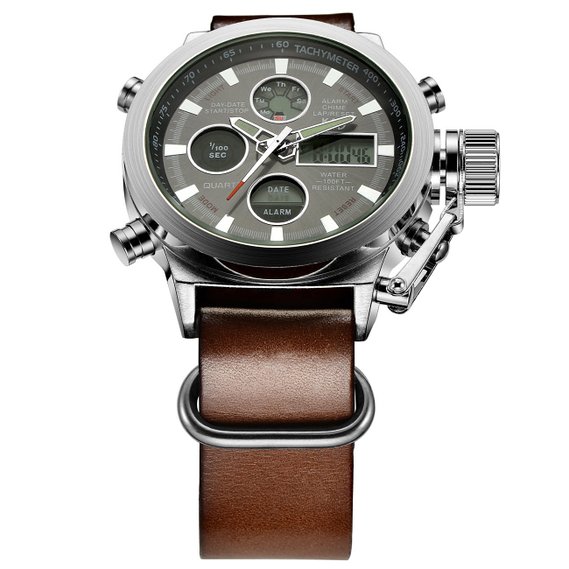 Tamlee Men's Digital Analog Military Sport Watch with Genuine Leather 3Bar Waterproof Clock