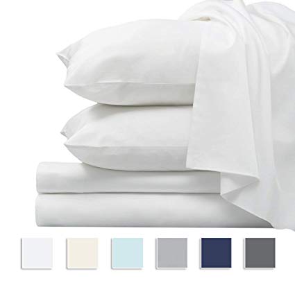 1000 Thread Count Sheets Queen, Premium Quality 100% Long Staple Cotton White Bedding Set Queen, Luxurious Smooth Sateen Weave 4 Piece Bed Sheets Set Upto 17” Deep Pocket (White 100% Cotton Sheets)
