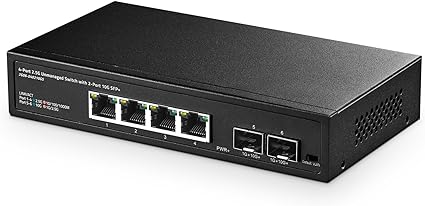 Binardat 4 Port 2.5G Switch with 2x10G SFP, 4 x 2.5 Gigabit RJ-45 Ethernet Ports, Support Vlan, Metal Unmanaged Multi-Gigabit Desktop Network Switch