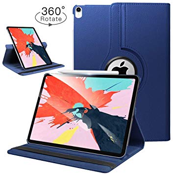 HBorna Case for Apple New All Screen iPad Pro 12.9'' (3rd Generation) with Rotating Stand, Auto Wake/Sleep [Supports Apple Pencil Charging] Full Body Protective Cover for iPad Pro 12.9-inch, Navy Blue