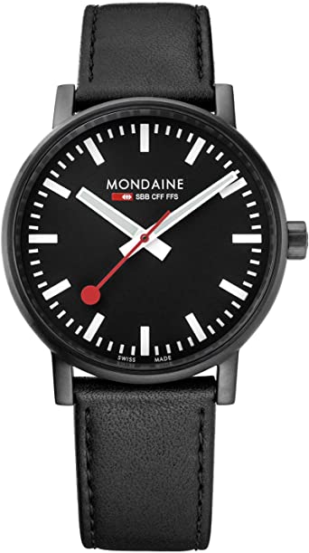 Mondaine Men's SBB Stainless Steel Swiss-Quartz Watch with Leather Calfskin Strap, Black, 20 (Model: MSE.40121.LB)