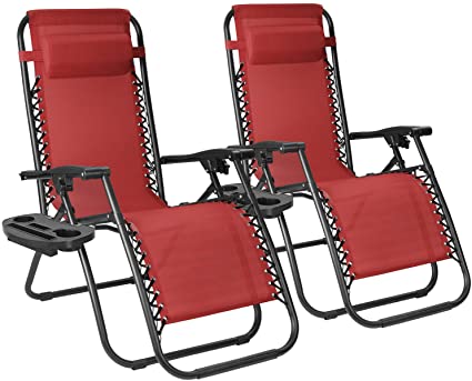 Flamaker Patio Zero Gravity Chair Outdoor Folding Lounge Chair Recliners Adjustable Lawn Lounge Chair with Pillow for Poolside, Yard and Camping (Red)