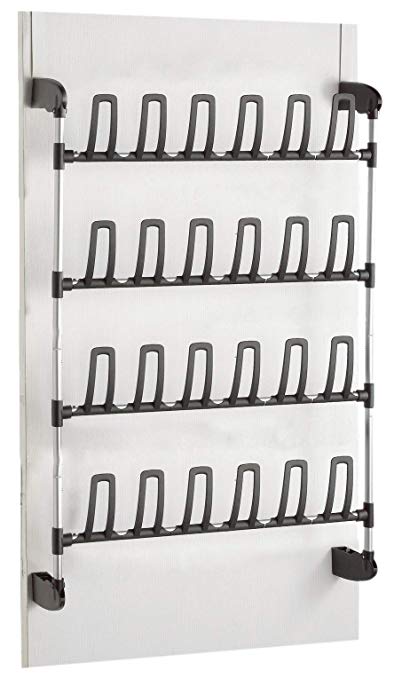 Compactor Angela Space Saving Over the Door Hanging Shoe Rack Storage Organiser for 12 Pairs of Shoes, Black/Grey