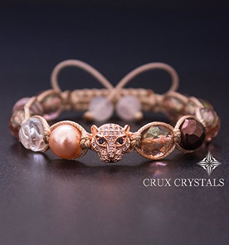 Rose Gold Leopard, Women's Shamballa Bracelet, Animal Bracelet, Cat Bracelet, Wrap Bracelet, Rose Gold Bracelet, Czech Class, Anniversary Gift, Crux Crystals