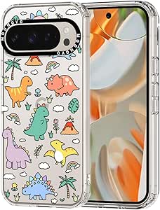 MOSNOVO Case for Google Pixel 9 Pro XL, [Buffertech 6.6ft Military-Grade Drop Protection] [Anti Peel Off Tech] Clear TPU Bumper Phone Case Cover Design - Dinosaur Land