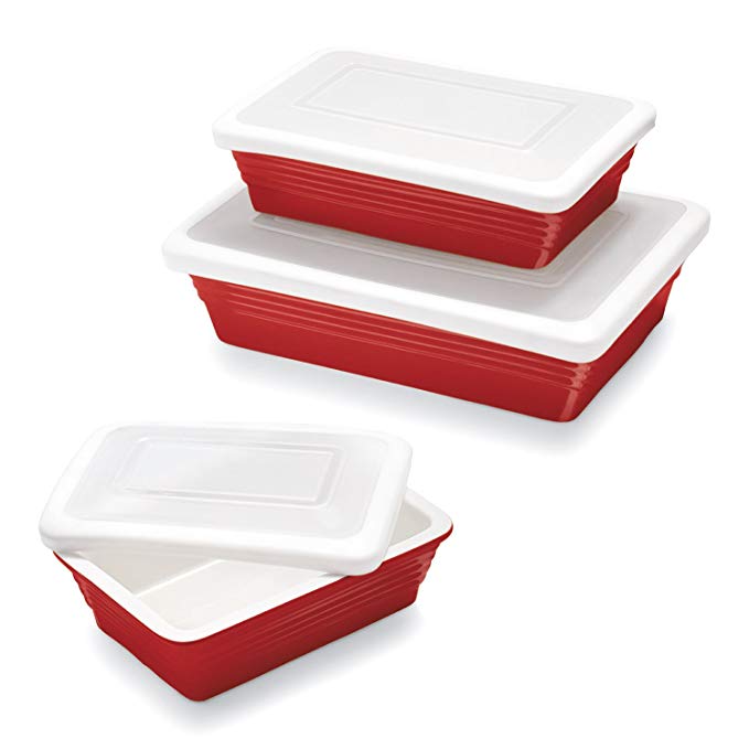 Sur La Table Red Oven-to-Table Bakers with Lids M91/M92/M93 RED, Set of 3