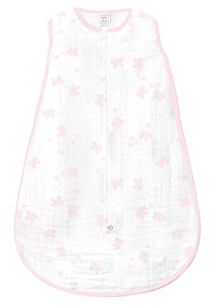 SwaddleDesigns Cotton Muslin Sleeping Sack with 2-Way Zipper, Pastel Pink Butterflies, Medium (6-12 Months)