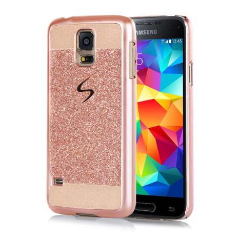 Galaxy S5 Case,S5 Case, BENTOBEN Luxury Shiny Bling PC Case with Crystal Sparkly Protective Cover for Samsung Galaxy S5 Rose gold