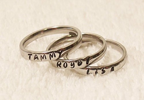 Personalized Stackable Name Ring - Silver Stainless Steel - 3mm Width