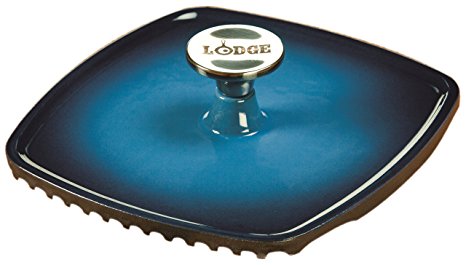 Lodge ECPP33 Enameled Cast Iron Square Panini Press, Caribbean Blue