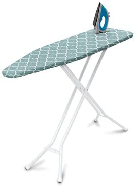 HOMZ 4-Leg Steel Top Ironing Board, Blue Lattice Cover