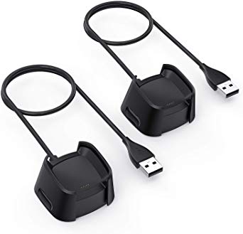 TechRise Charger Cable Compatible with Fitbit Versa (Not Fits Fitbit Versa 2), 2-Pack 3.3ft/1m USB Charging Cord Portable Charger Station Dock Stand for Fitbit Versa Smartwatch Wristband