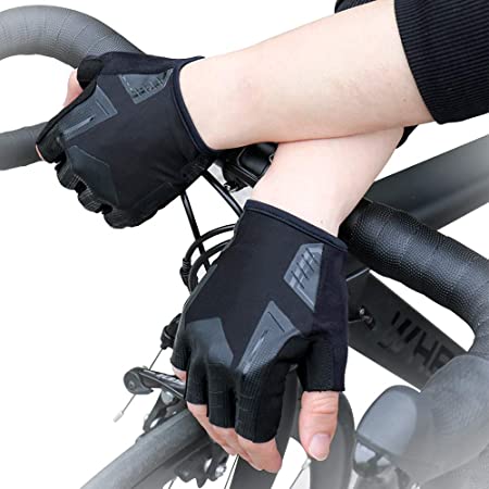 Cycling Gloves for Men & Women, Half Finger Biking Hand Glove with Anti-Slip Shock-Absorbing Foam Pad Breathable Wear-Resistant Fiber, Light Weight, with OPP Bag, Bicycle Riding Gloves