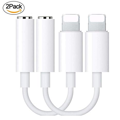 [2 Pack] iPhone Headphone Adapter, iPhone 7 Adapter Headphone Jack, Lightnnnng to 3.5mm Headphone Jack Adapter Compatible with iPhone X/8 7 Case(White) (white1)