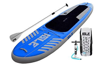 ISLE 10' Airtech Inflatable All Around Stand up Paddle Board (6" Thick) Package | Includes Adjustable Travel Paddle, Carrying Bag, Pump - Blue