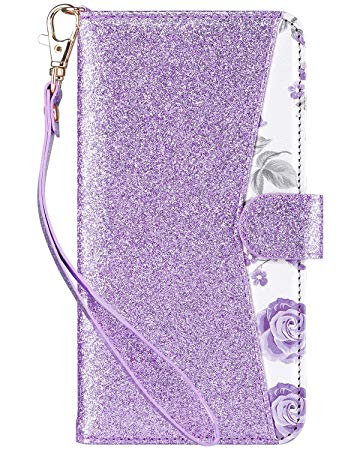 ULAK iPhone 6s Plus Case, iPhone 6 Plus Wallet Case, Folio Flip PU Leather Wallet Case with Kickstand Card Holder ID Slots Bling Cover for Apple iPhone 6/6s Plus 5.5-inch, Glitter Lavender