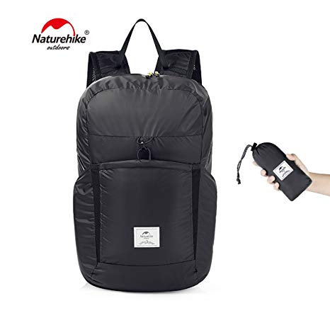 Naturehike Foldable Backpack 25L Lightweight Packable Backpack Small Hiking Daypack Waterproof Rucksack for Climbing Camping Backpacking Water Resistant Folding Travel Ultralight Daily Pack (Black)