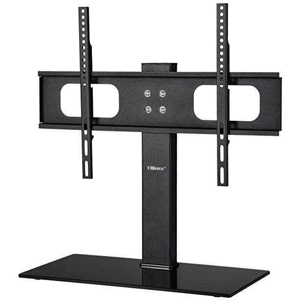 Ollieroo Table Top TV Stand for most 32 - 60 inch TVs; Black Glass Base Height Adjustable