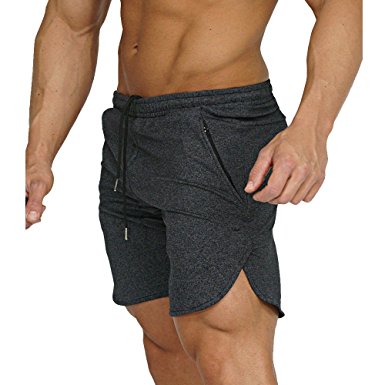 EVERWORTH Men's Gym Workout Shorts Running Short Pants Fitted Training Bodybuilding Jogger with Zipper Pockets 3 Colors