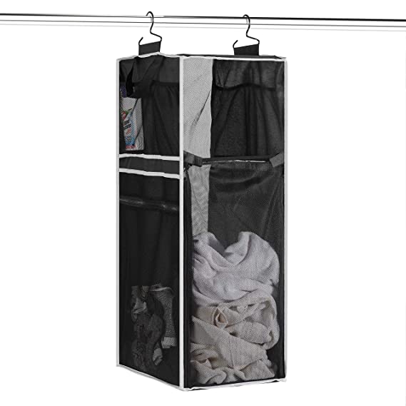 Space Saving Hanging Laundry Hamper [70L Load Capacity] - Free Up Floor Space, Breathable Mesh Hanging Laundry Bag & Side Pockets, Carrying Handles, Zippered Front for Easy Unloading, Ideal for Dorms