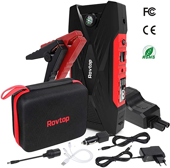 Rovtop Emergency Jump Starter - 800A Peak Current 20,000mAh Emergency Car Jump Starter Smart Clamp LED Flashlight with Dual USB Ports (One Fast Charging Port)