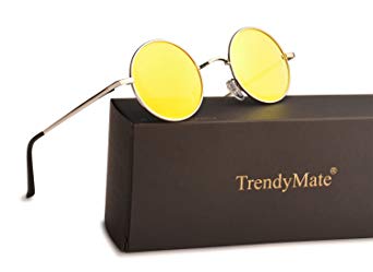 TrendyMate John Lennon Retro Round Polarized Hippie Sunglasses Small Circle Steampunk Sun Glasses