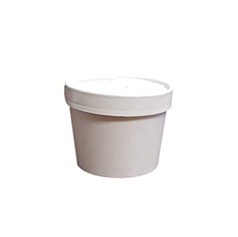 Double Wall White Poly Paper Hot Cups for Hot Food and Soup or Cold Ice Cream with Vented Paper Lids to Prevent Leaks by MT Products - (20 Cups and 20 Lids) (8 Ounce)