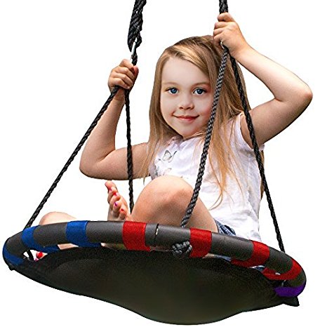 Sorbus Spinner Swing – Kids Indoor/Outdoor Round Mat Swing – Great for Tree, Swing Set, Backyard, Playground, Playroom – Accessories Included (24 Inch, Multi-Color Mat Seat)