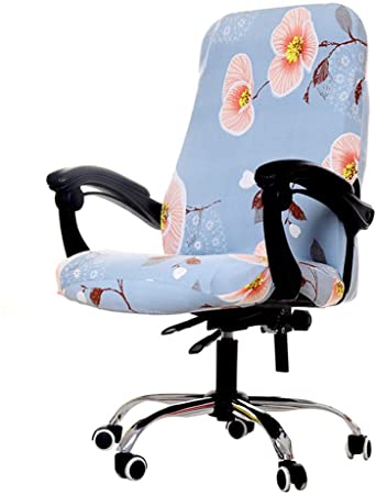 Deisy Dee Computer Office Chair Covers for Stretch Rotating Mid Back Chair Slipcovers Cover ONLY Chair Covers C162 (Blue Flower 2)
