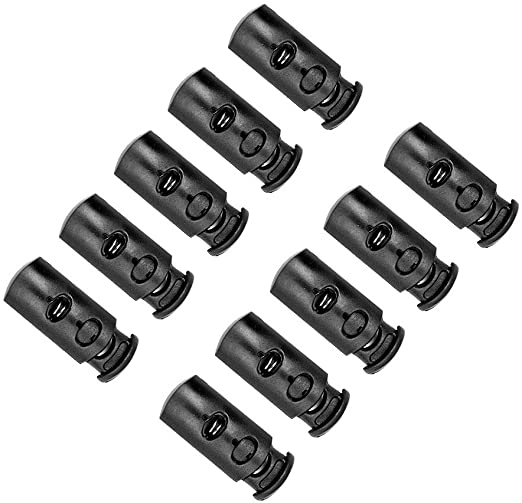 20 Pcs Black Plastic Toggle Double Hole Spring Loaded Elastic Drawstring Rope Cord Locks Clip Ends Luggage Lanyard Stopper Sliding Fastener Buttons