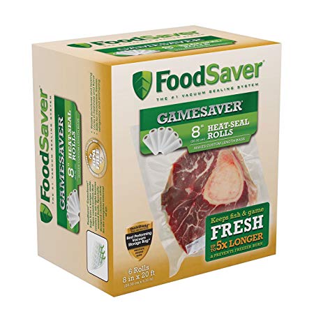 FoodSaver GameSaver 8" x 20' Vacuum Seal Long Roll with BPA-Free Multilayer Construction, 6 Pack