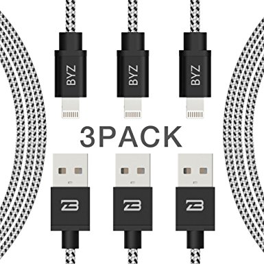 BYZ iPhone Charger Charging Cable 3 Pack Lightening Cable - 6ft iPhone Cable USB Sync & Charging Cord for iPhone X 8 Plus 8 7 Plus 7 6S Plus 6 Plus SE 5S 5C 5, iPad 2 3 4 Mini, iPad Pro Air, iPod