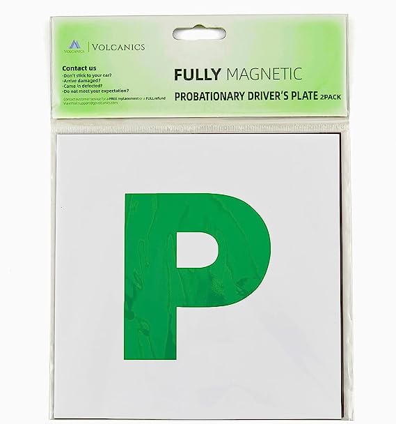 Volcanics Fully Magnetic P Plates 2 Pack Green Probationary P Plates for New Drivers Extra Strong Magnet Universal Easy Fit