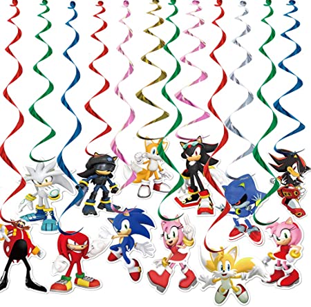 Sonic Birthday Party Supplies Decorations,Include 12Pc Hanging Swirl Decorations and 12pc Character Cards