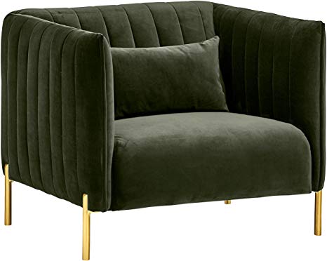 Rivet Frederick Mid-Century Modern Tufted Velvet Living Room Chair, 38"W, Forest Green