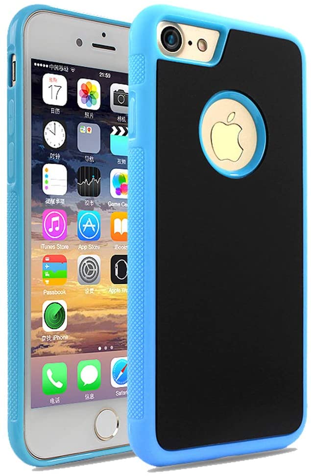 Anti Gravity Phone Case Magical Nano Can Stick to Glass, Tile and Smooth Surfaces Shockproof, Protective Cover Antigravity Case Stick Anywhere on Smooth Flat Surfaces (Compatible with iPhone 7/8,Blue)