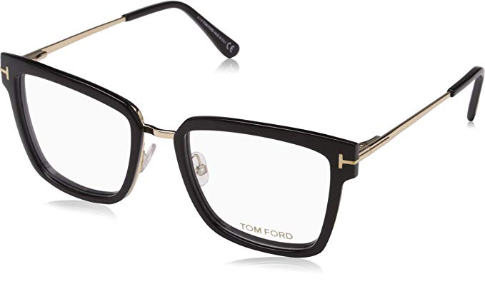 Tom Ford FT 5507 Geomteric Metal Eyeglasses Frame 53-18-140 Shiny Black (001)