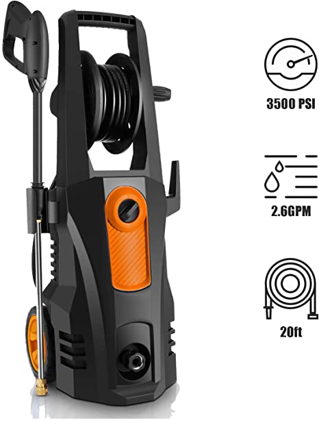 TEANDE 3500 PSI Electric Pressure Washer, 2.60 GPM 1800W Power Washer with Hose Reel Orange