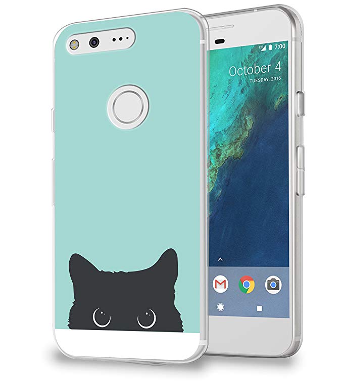 HelloGiftify Google Pixel XL Case, Tiffany Blue&Cat TPU Soft Gel Protective Case for Google Pixel XL
