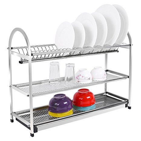 Toplife 3 Tier Stainless Steel Dish Drainer Drying Rack,X-Large