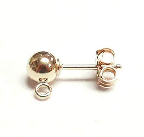 2 pcs 14k Gold Filled 5mm Ball Stud Earring Loop Post Earring Connector w/clutches/Ear nut/Findings/Yellow Gold