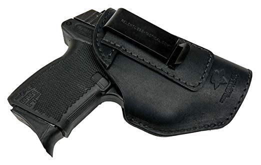 Relentless Tactical The Defender Leather IWB Holster - Made in USA - Fits Glock 42 | Sig P365 | Ruger LC9, LC9s | Kahr CM9, MK9, P9 | Kel-Tec PF9, PF11 | Kimber Solo Carry | and More - Made in USA