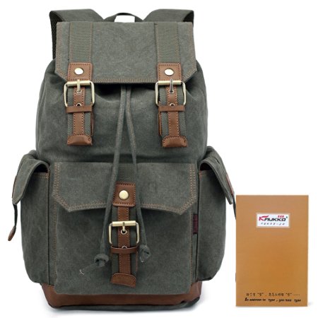 KAUKKO Stylish Canvas Vintage Men Backpack with 27L Large Capacity Fits up to 15-inch Laptops for Satchel Hiking Traveling