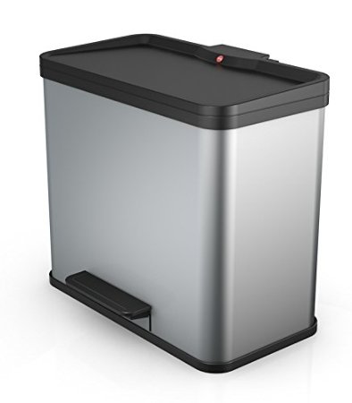 Hailo Kitchen Waste Recycling Duo Bin, 30 Litre Pedal Bin, Colour: SILVER (Colour & Size Options Available)