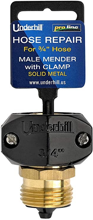 Underhill Metal Garden Hose Repair Super Heavy Duty Brass Menders with Zinc Clamp - HR-75M - 3/4" Clamp with Male Mender