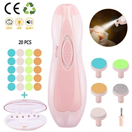 Baby Nail Trimmer File with Light - Asunnyhome Safe Electric Nail Clippers Kit for Newborn Infant Toddler Kids Toes and Fingernails - Care, Polish and Trim - AA Battery Operated (Not Included)(Pink)