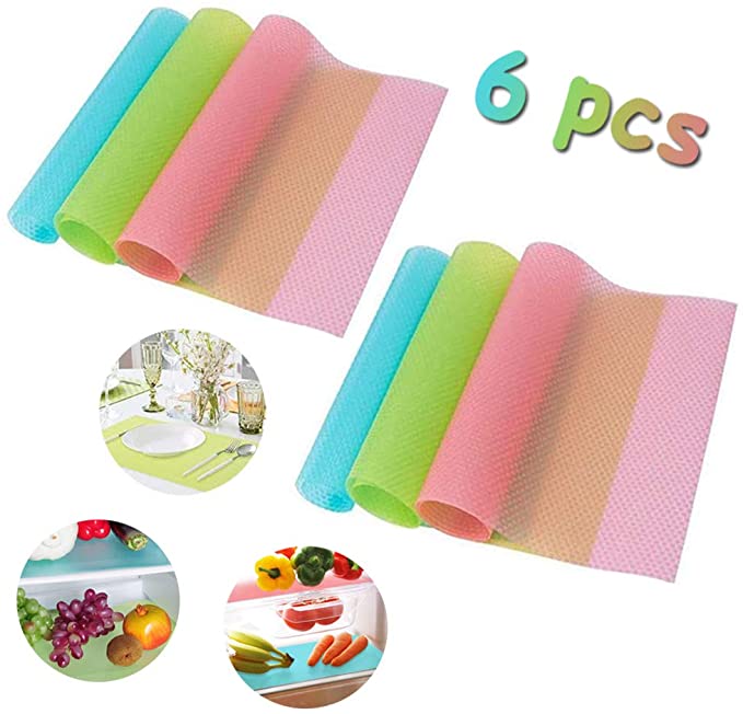 Szsrcywd 6 Pack Refrigerator Mats,3 Colors Fridge Mats for Placemats Drawer Mat Refrigerator Pads,Washable Fridge Mats to Cut Suitable Size