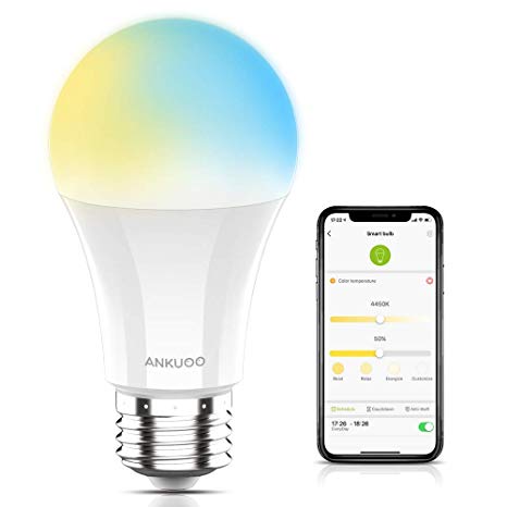 Smart Light Bulb, WiFi Dimmable LED Bulbs, Work with Alexa, Google Home，Easy Setup, Schedule, A19 E26, 60W Equivalent, No Hub Required, Tunable 2700-6500 Kelvin